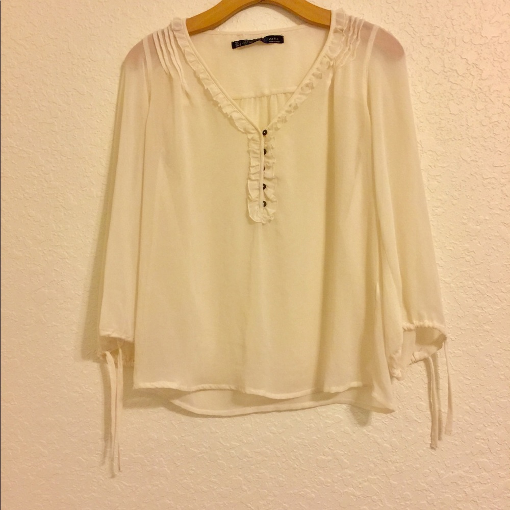 Zara Trf Collection sheer ruffle blouse
